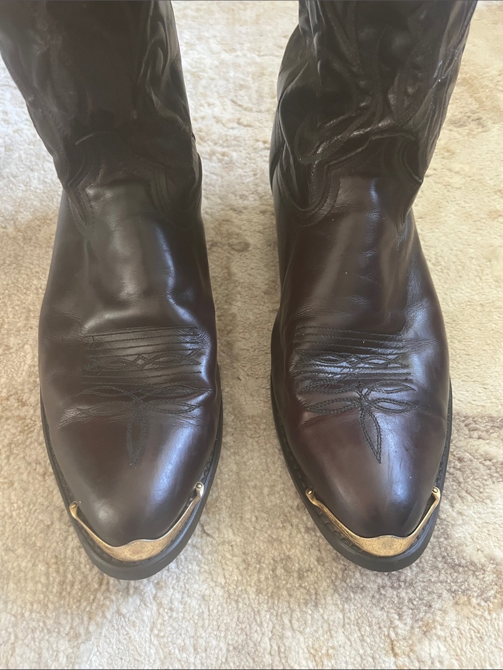 Laredo McComb Cherry Black Leather Western Boots Metal Rands Vintage Made in USA
